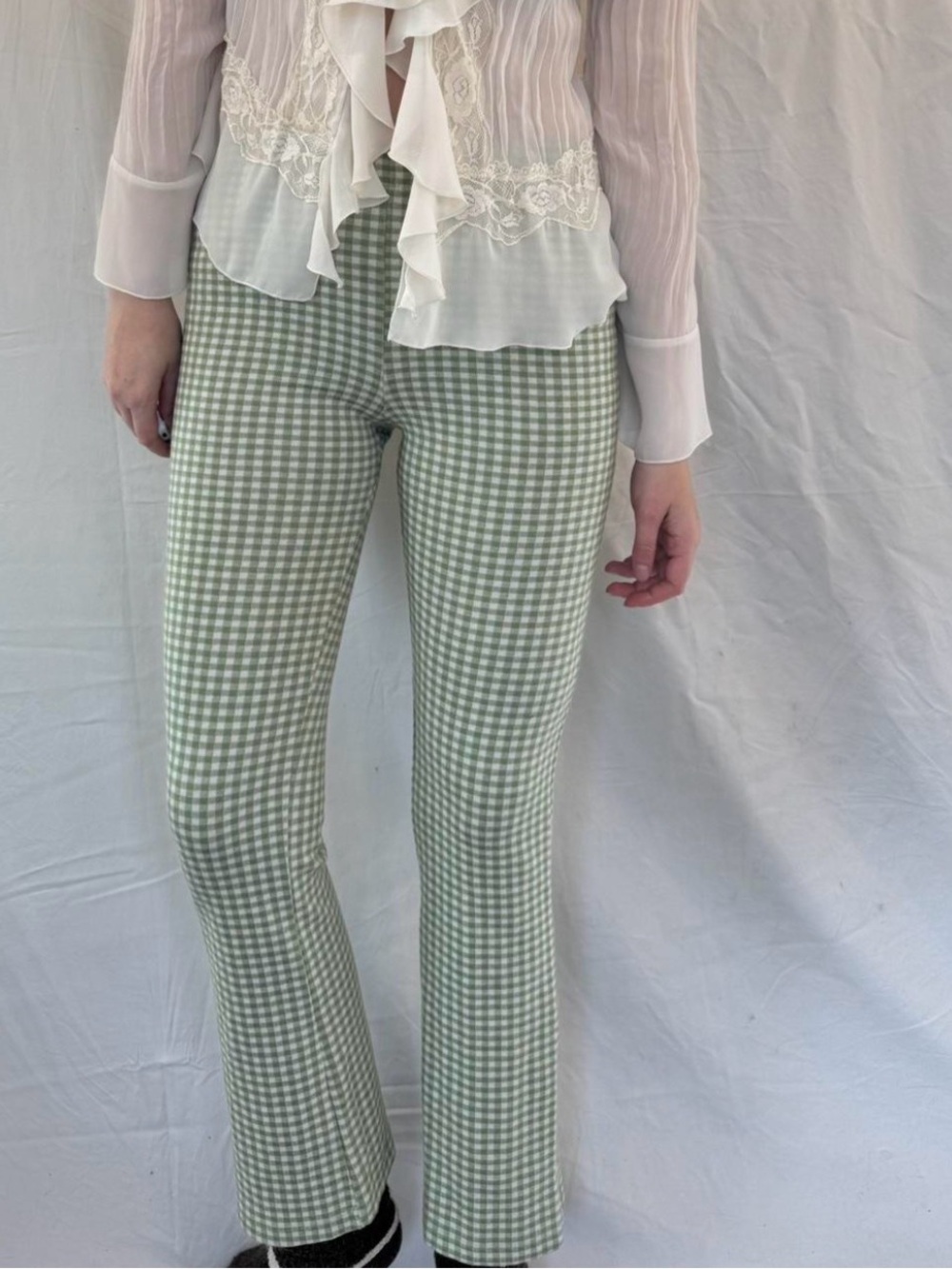 Urban Outfitters Green White Gingham High Rise Flare Pants Small